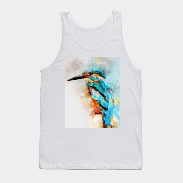 Dramabite Watercolor kingfisher bird artsy artistic painting wildlife Tank Top by dramabite